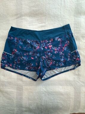 Active Life Teal Pink Floral Running Shorts with Liner, Pockets, size XXL